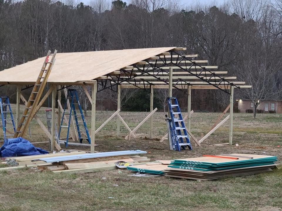 Exterior project framing and roof decking in progress